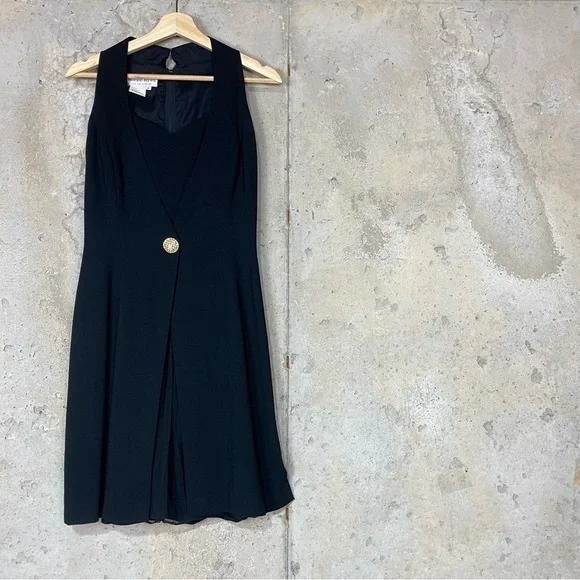 Vintage 90s Morton Myles black sleeveless mini flirty dress 6 small - Picture 2 of 8
